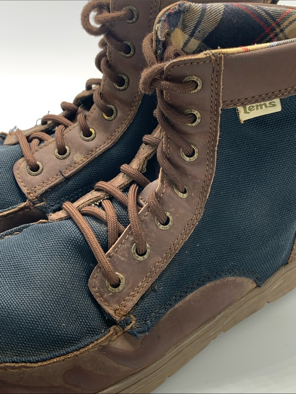 Lems  Brown and Navy Canvas High-Top Casual Shoes 44 or 10